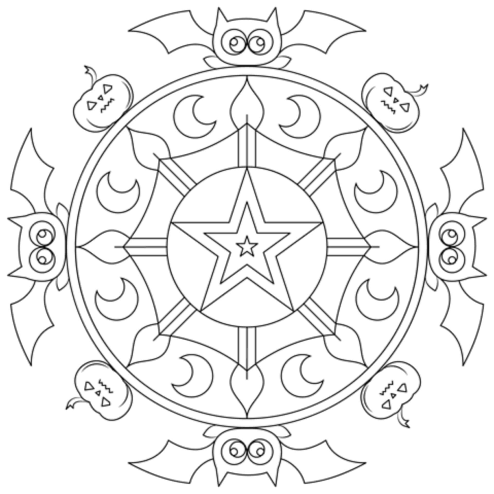 Fledermäuse und Kürbisse im Halloween-Mandala