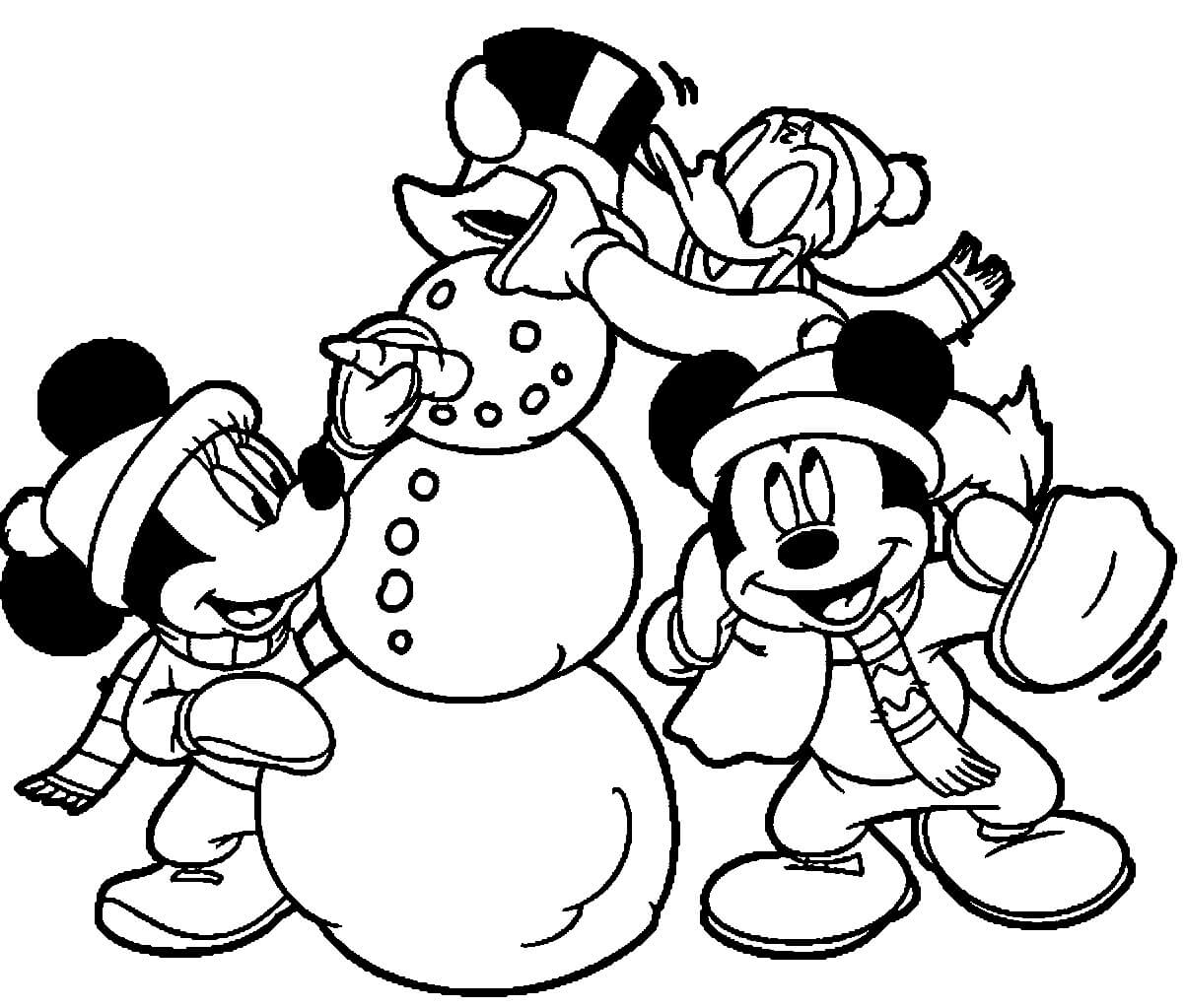 Mickey Mouse und seine Freunde bauen einen Schneemann