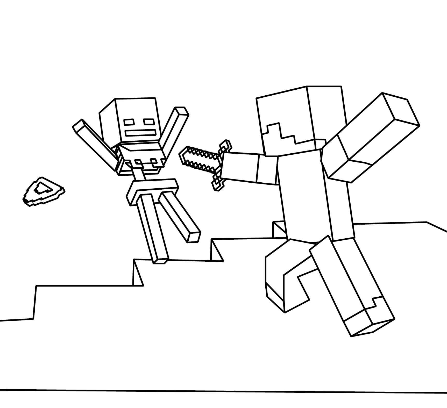 Steve kämpft mit Skeleton coloring page