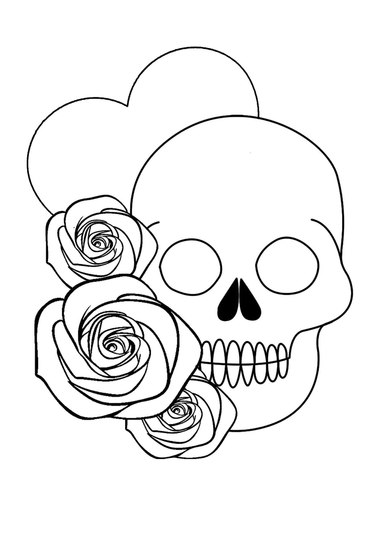 Totenkopf mit Herz und Rosen
