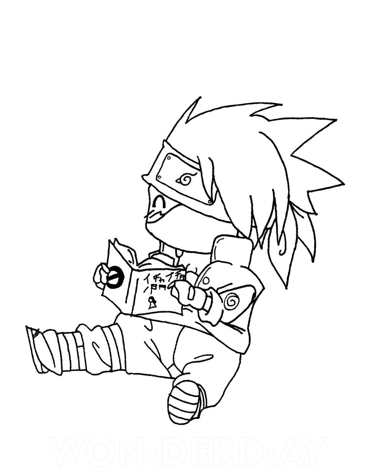 Chibi Kakashi setzte sich hin und las ein Buch
