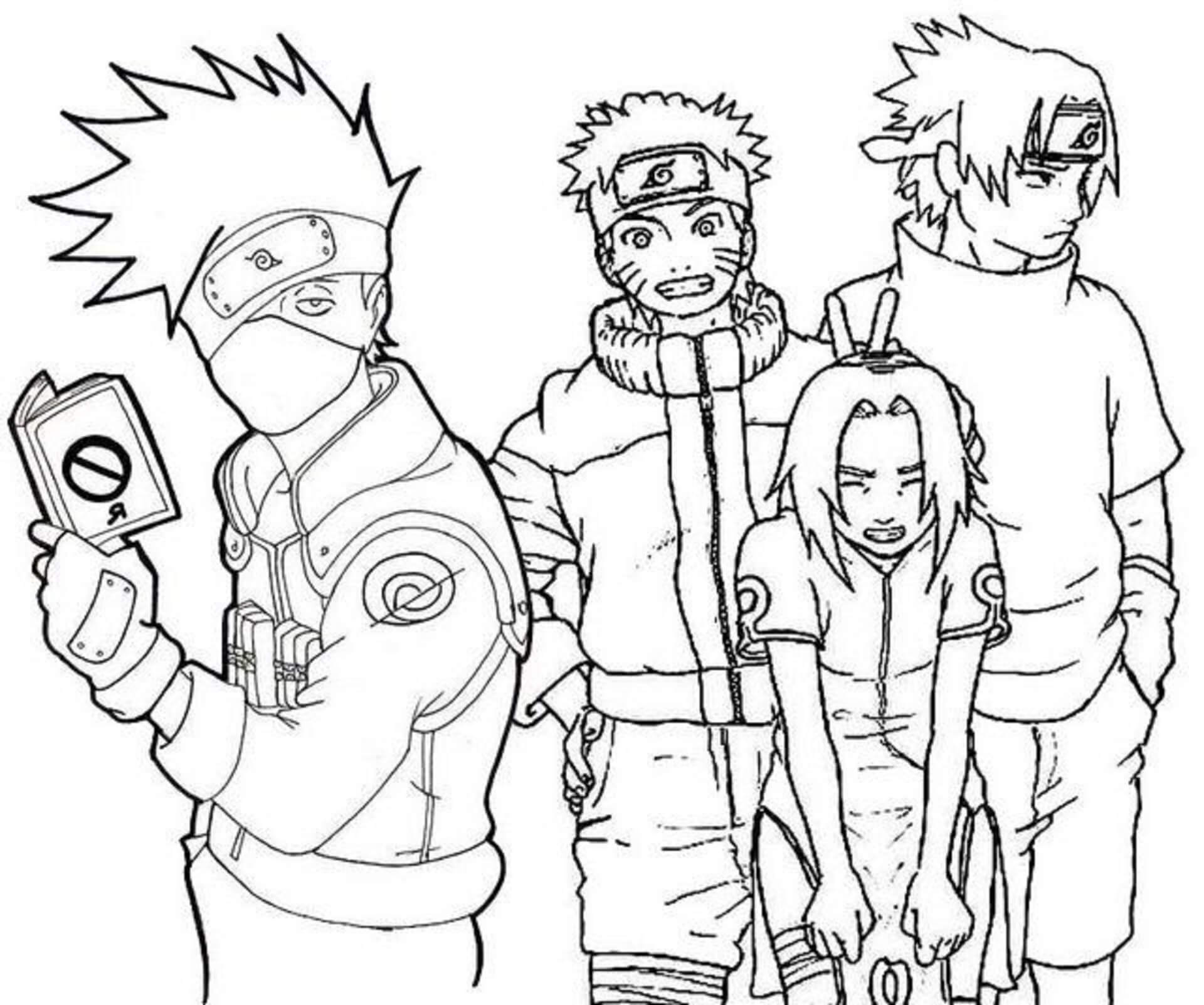 Kakashi hält Buch mit Team 7