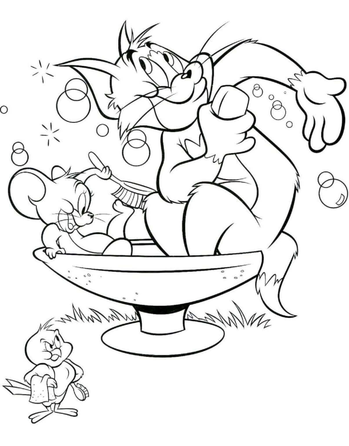 Lustiger Tom und Jerry mit Vogel