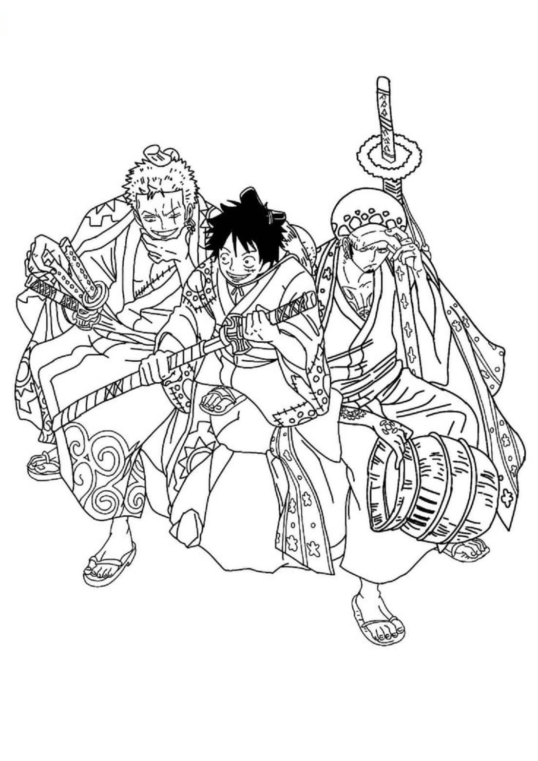 Zoro, Luffy und Law