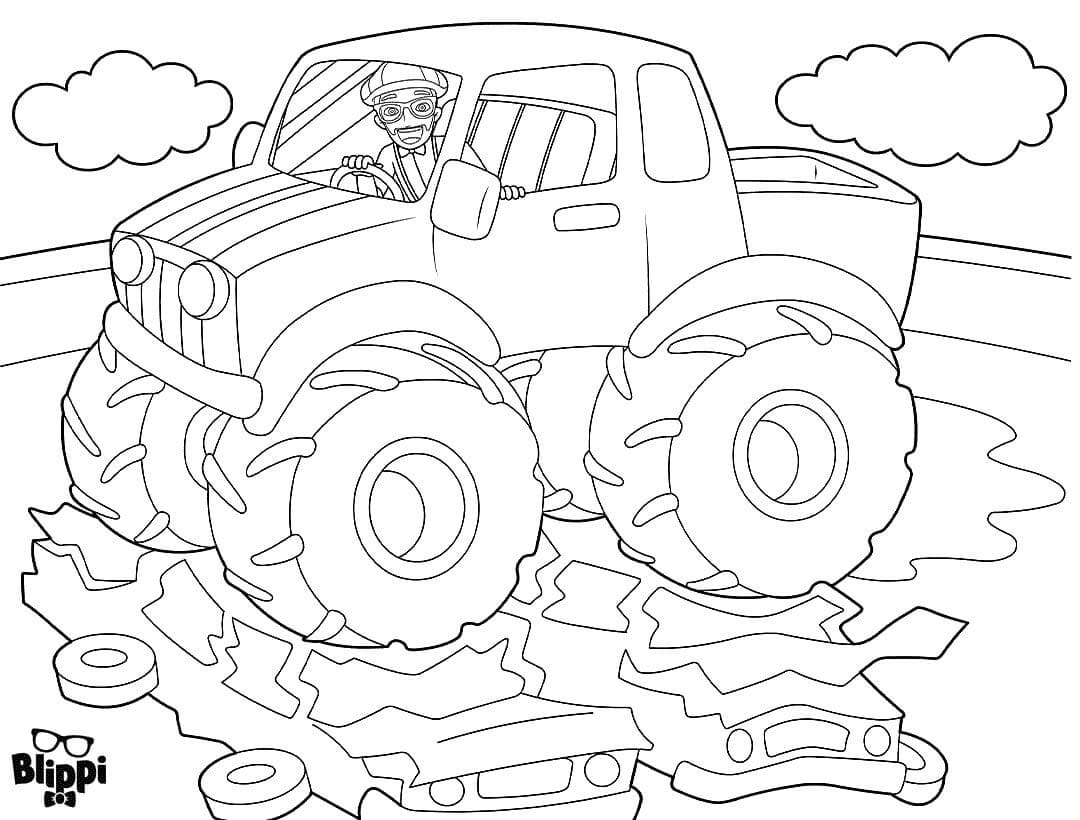 Blippi in einem Monstertruck