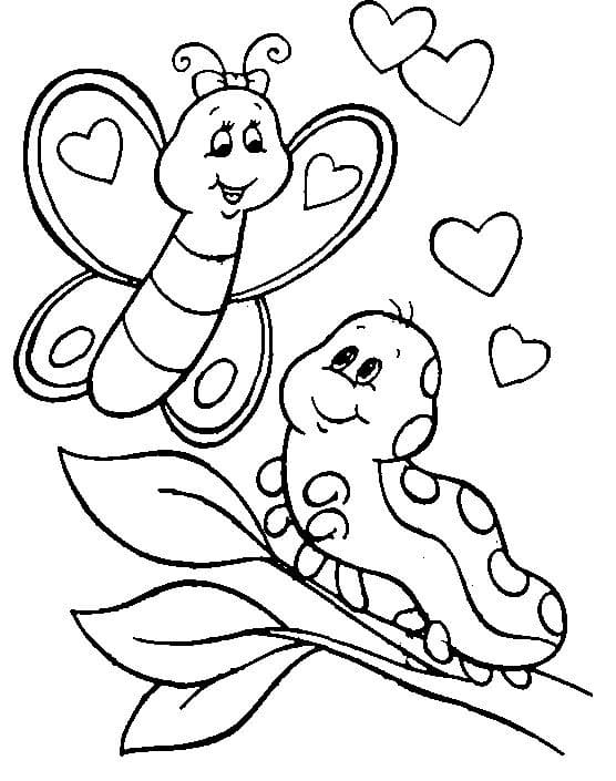 Schmetterling und Raupe coloring page