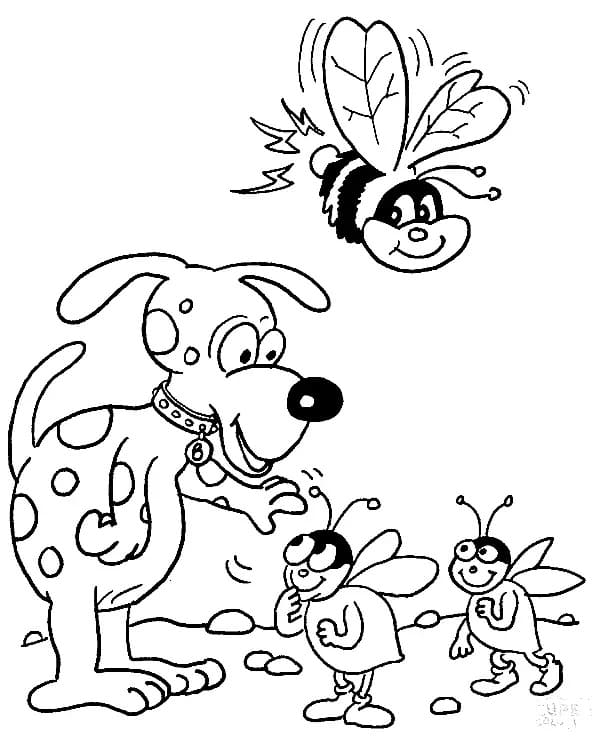 Cartoon-Hund und Bienen