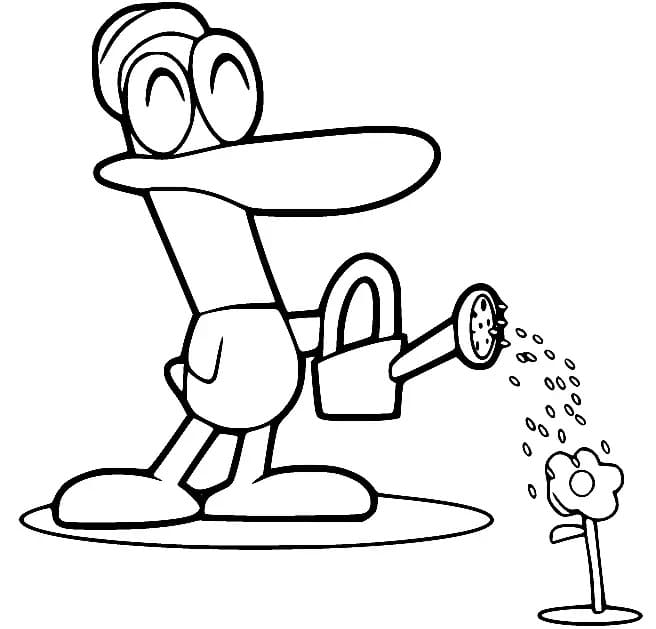 Pato-Ente, die Blume gießt