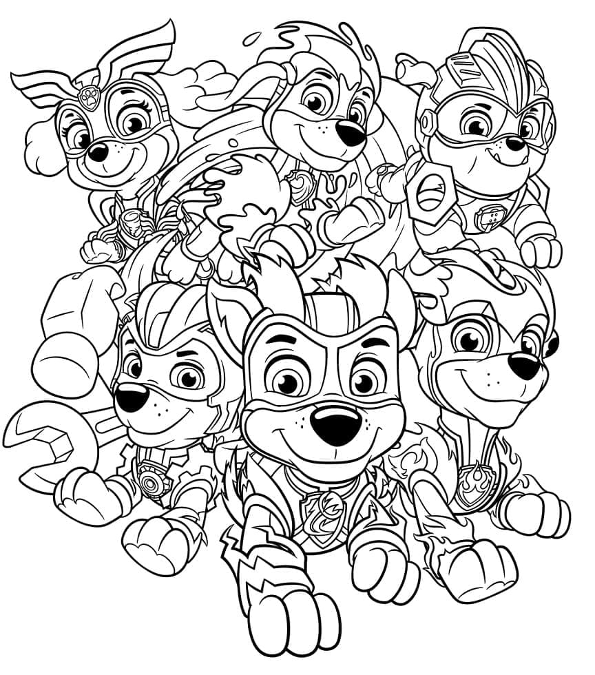 Charaktere in Mighty Pups coloring page
