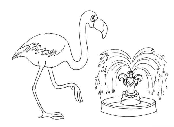 Flamingo und Brunnen