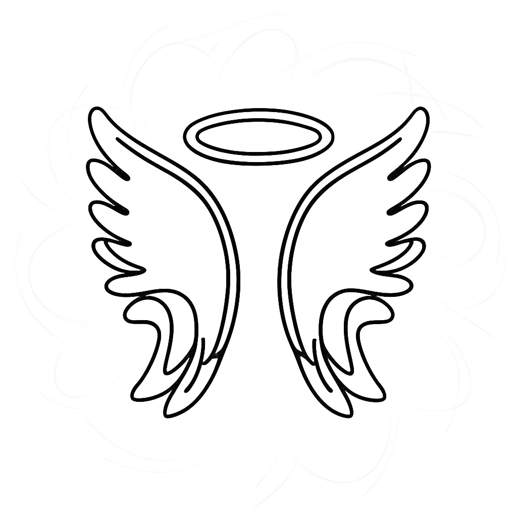 Einfach Engelsflügel mit Aureole zeichnen Ausmalbilder. Kostenlos