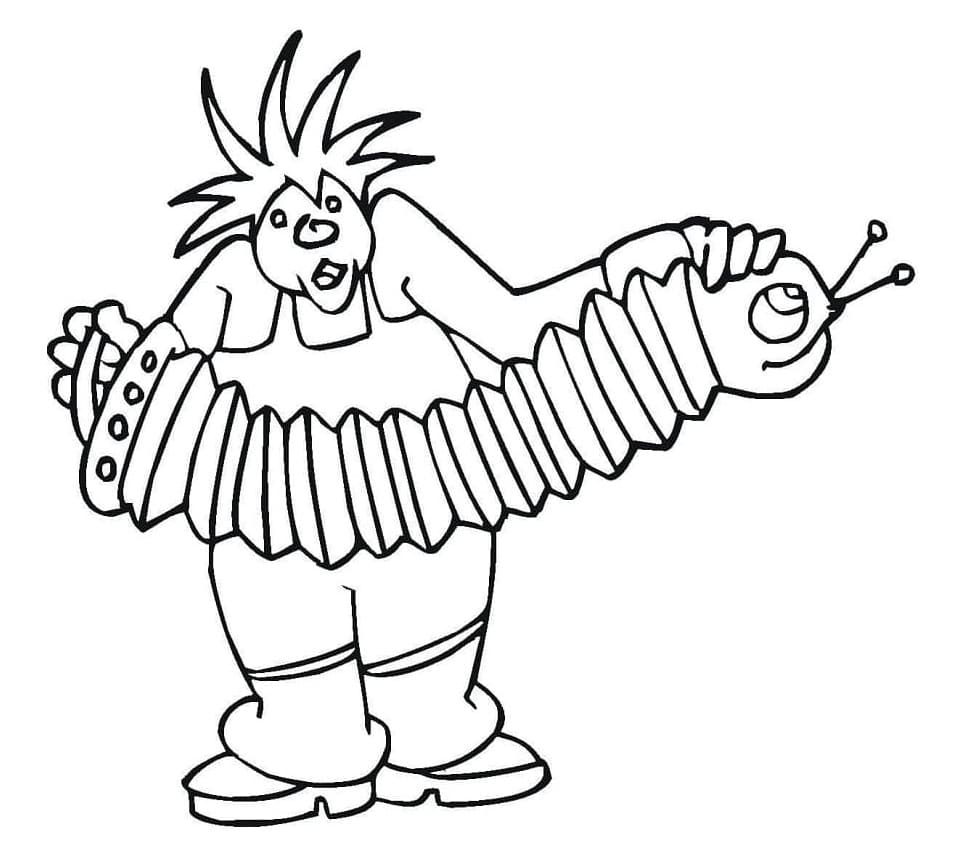 Der Clown spielt Akkordeon