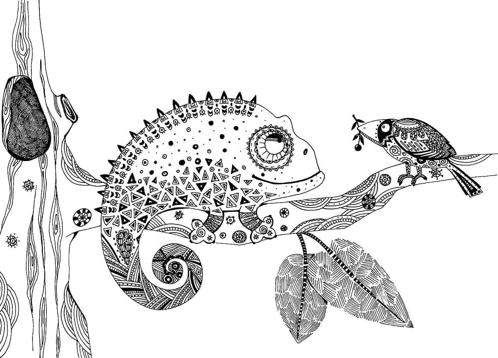 Chamäleon und Vogel