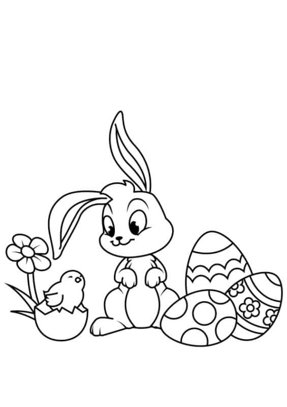 Niedliches Häschen kommuniziert mit einem Küken