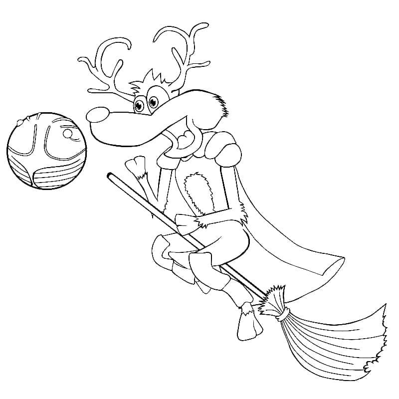 Rentier auf einem Besen