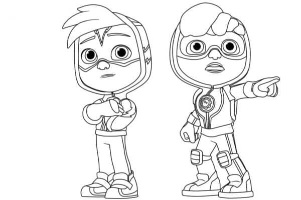 Zwei Charaktere Stehen Aus Action Pack