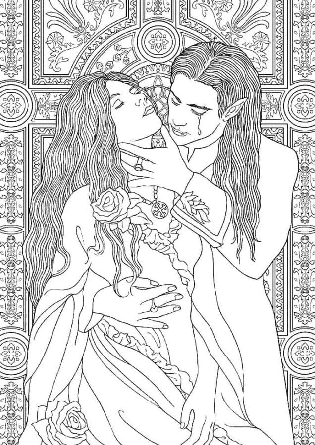 Der Vampir bereitet sich darauf vor das Opfer zu beißen