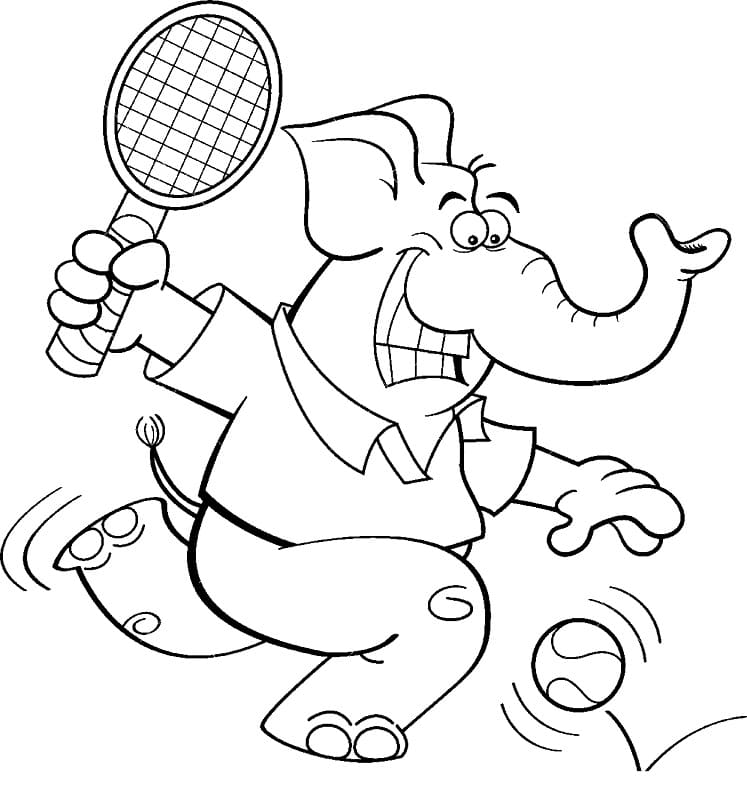 Elefant spielt Tennis