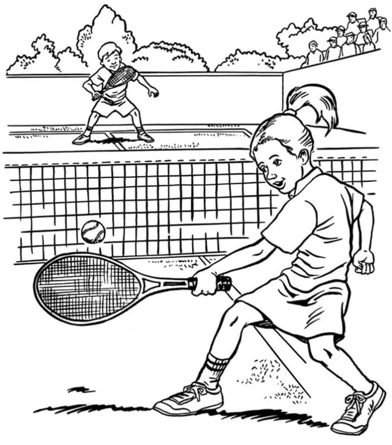 Jungen und Mädchen spielen Tennis