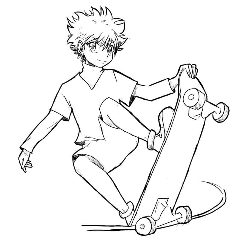 Killua Zoldyck Auf Skateboard Ausmalbilder Kostenlos Herunterladen Ausdrucken Oder Online