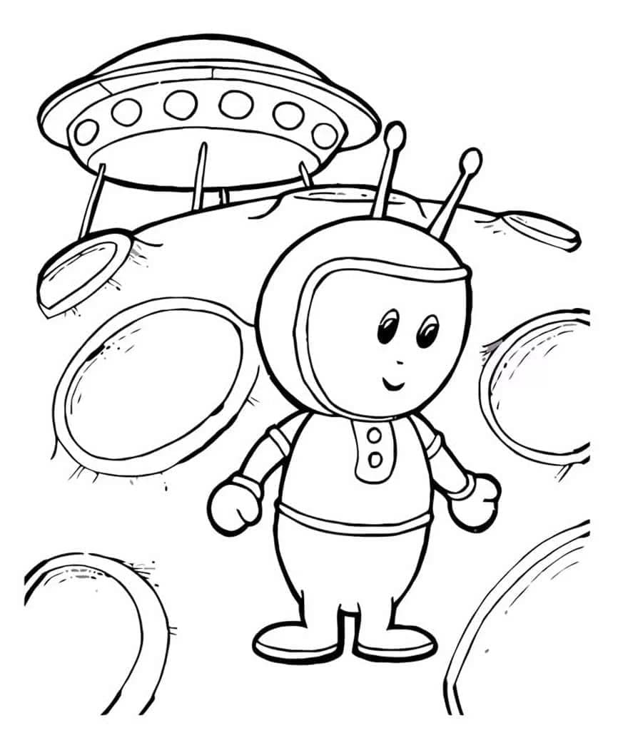 Niedlicher Alien und UFO