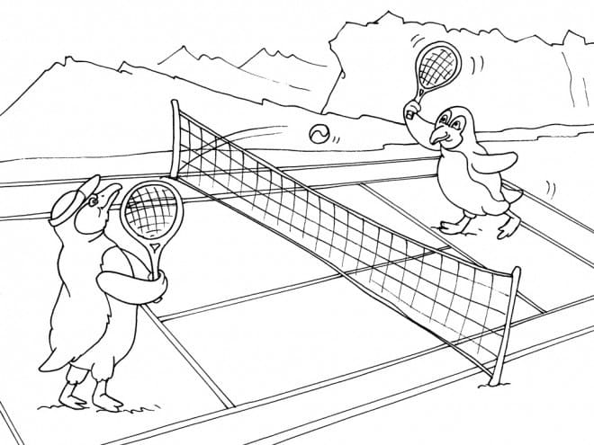 Pinguine spielen Tennis