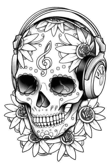 Totenkopf hört Musik und Sonnenblume