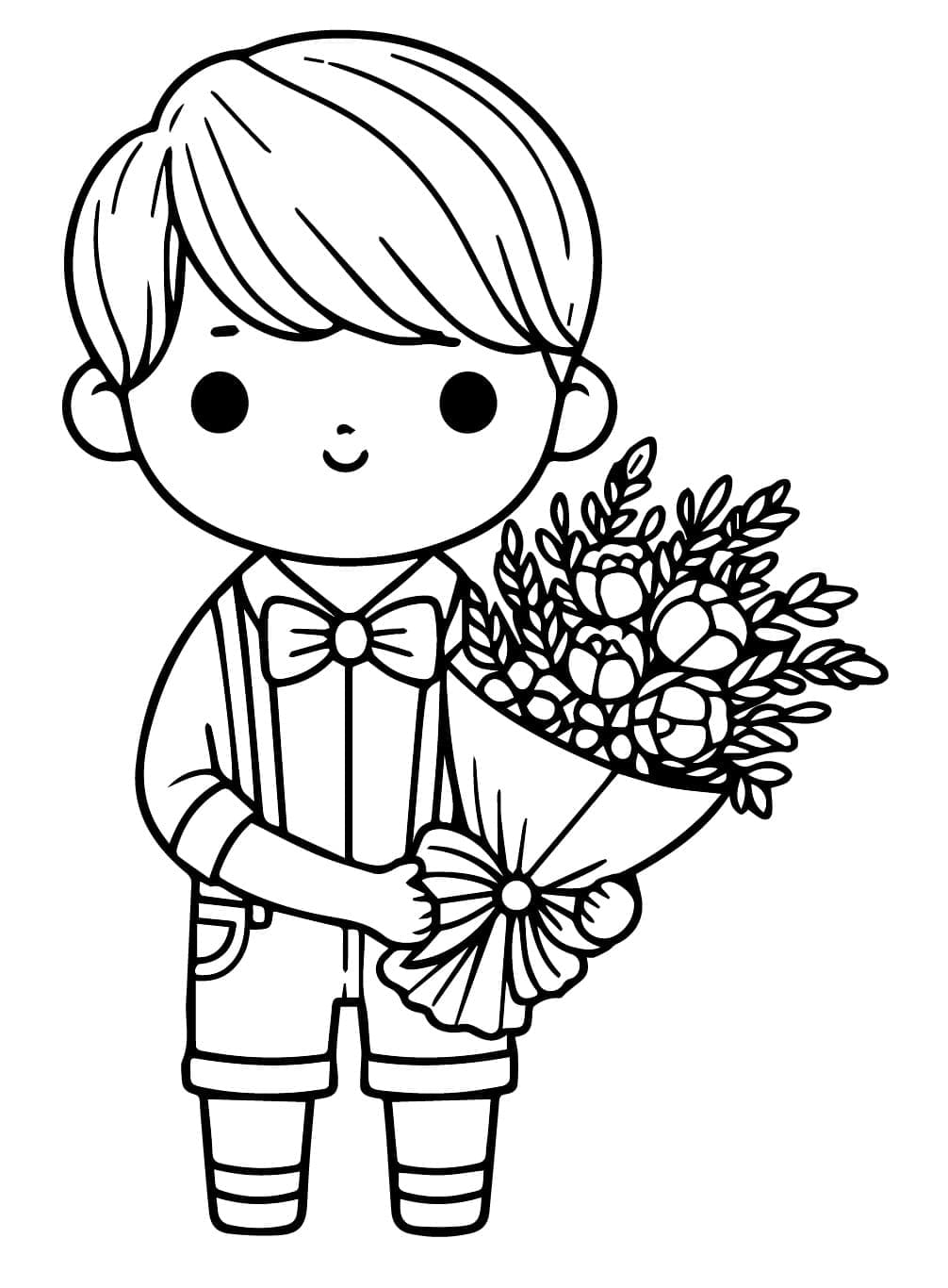 Netter Junge mit Blumenstrauß