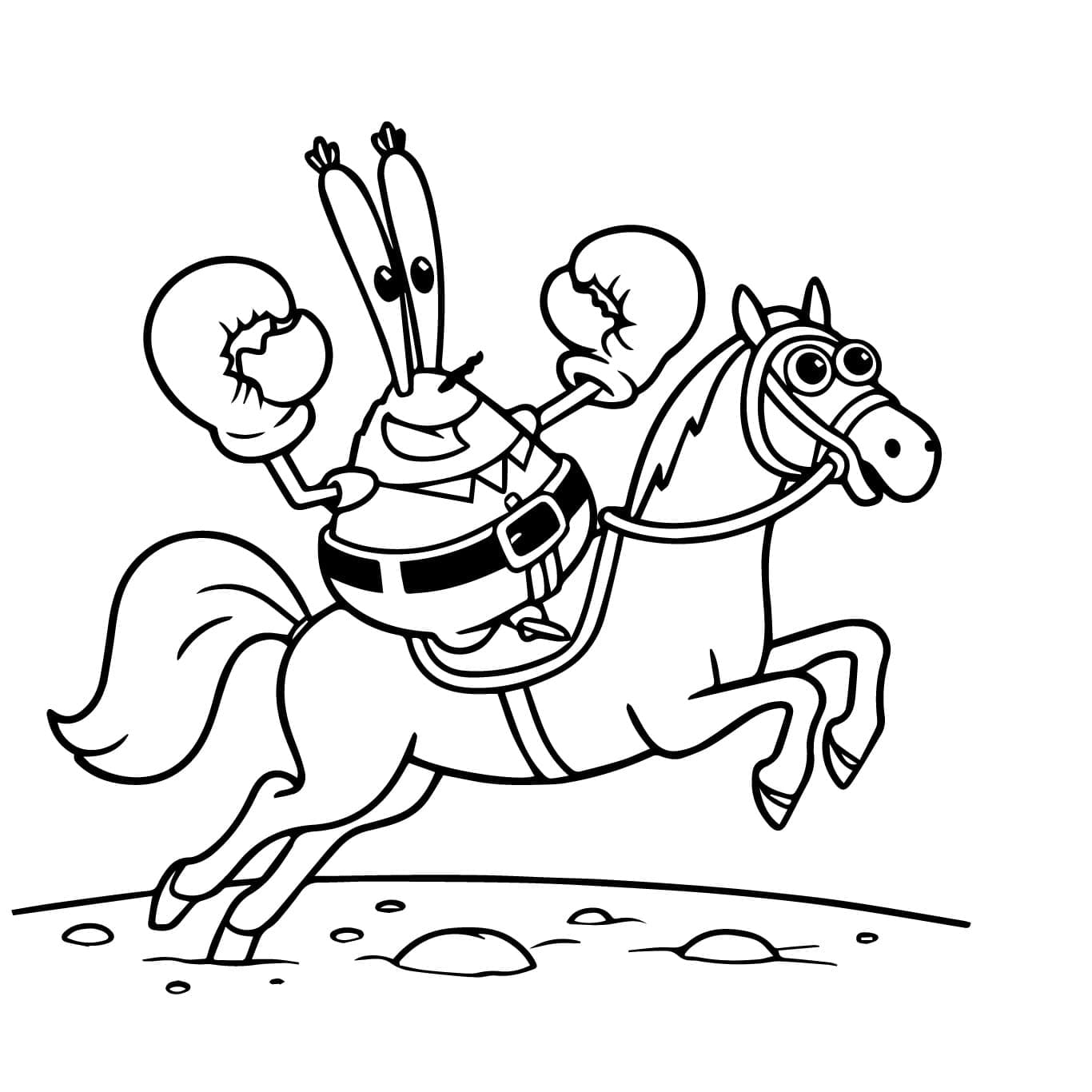 Mr. Krabs reitet auf einem Pferd