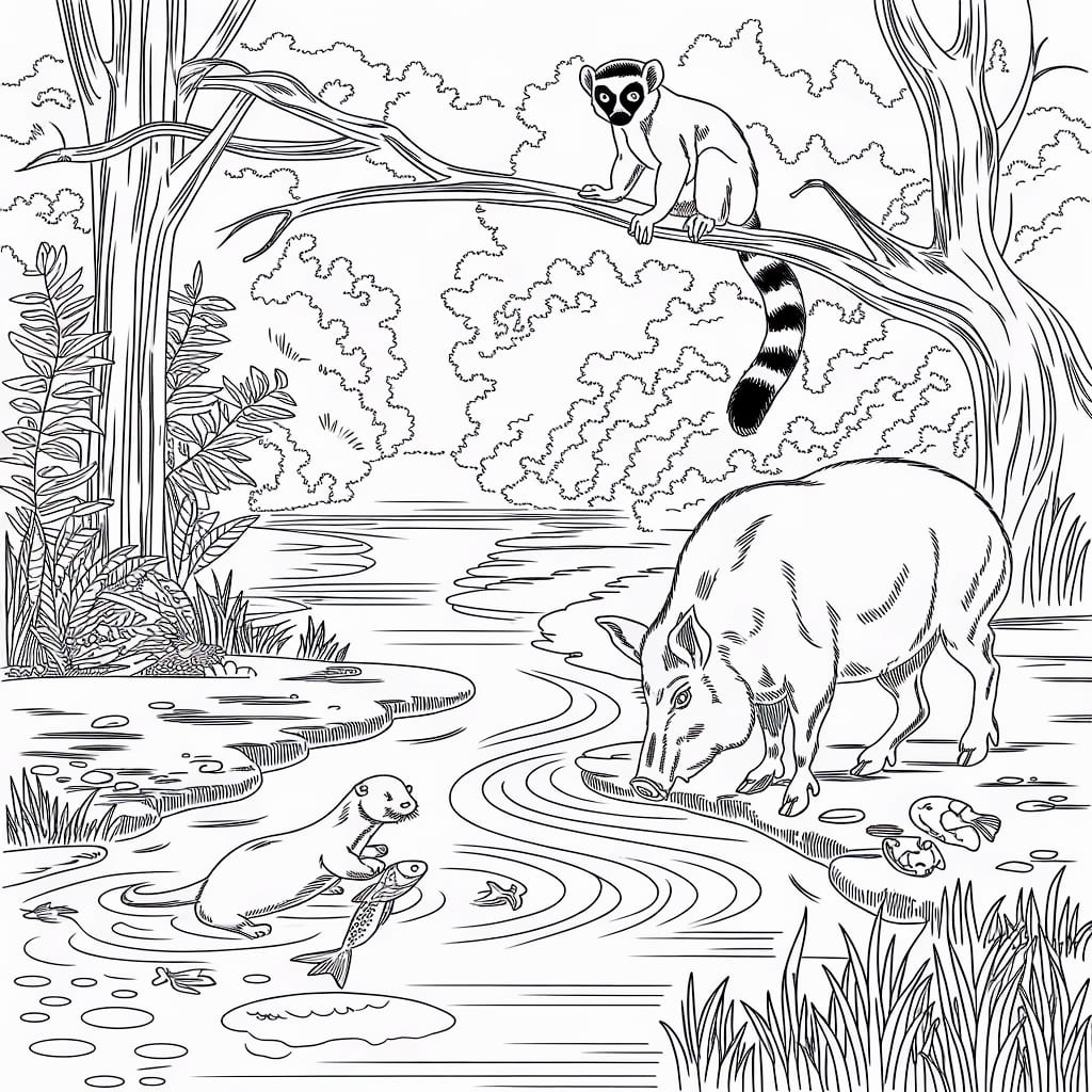 Wildschwein, Fuchs und Otter