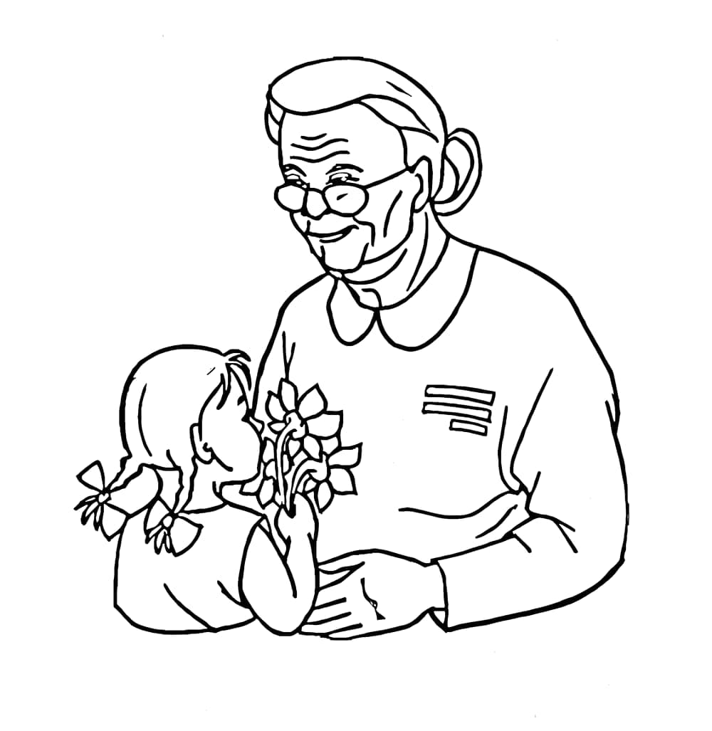 Mädchen gibt Blumen an Oma