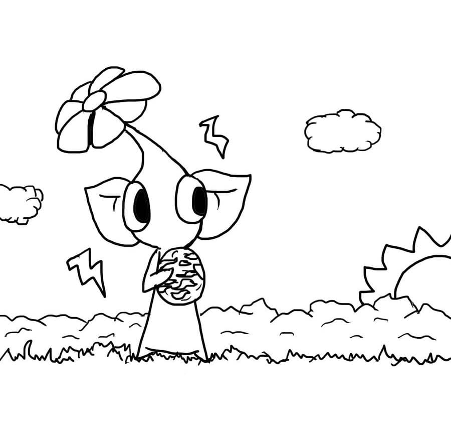 Gelbe Pikmin halten Ei