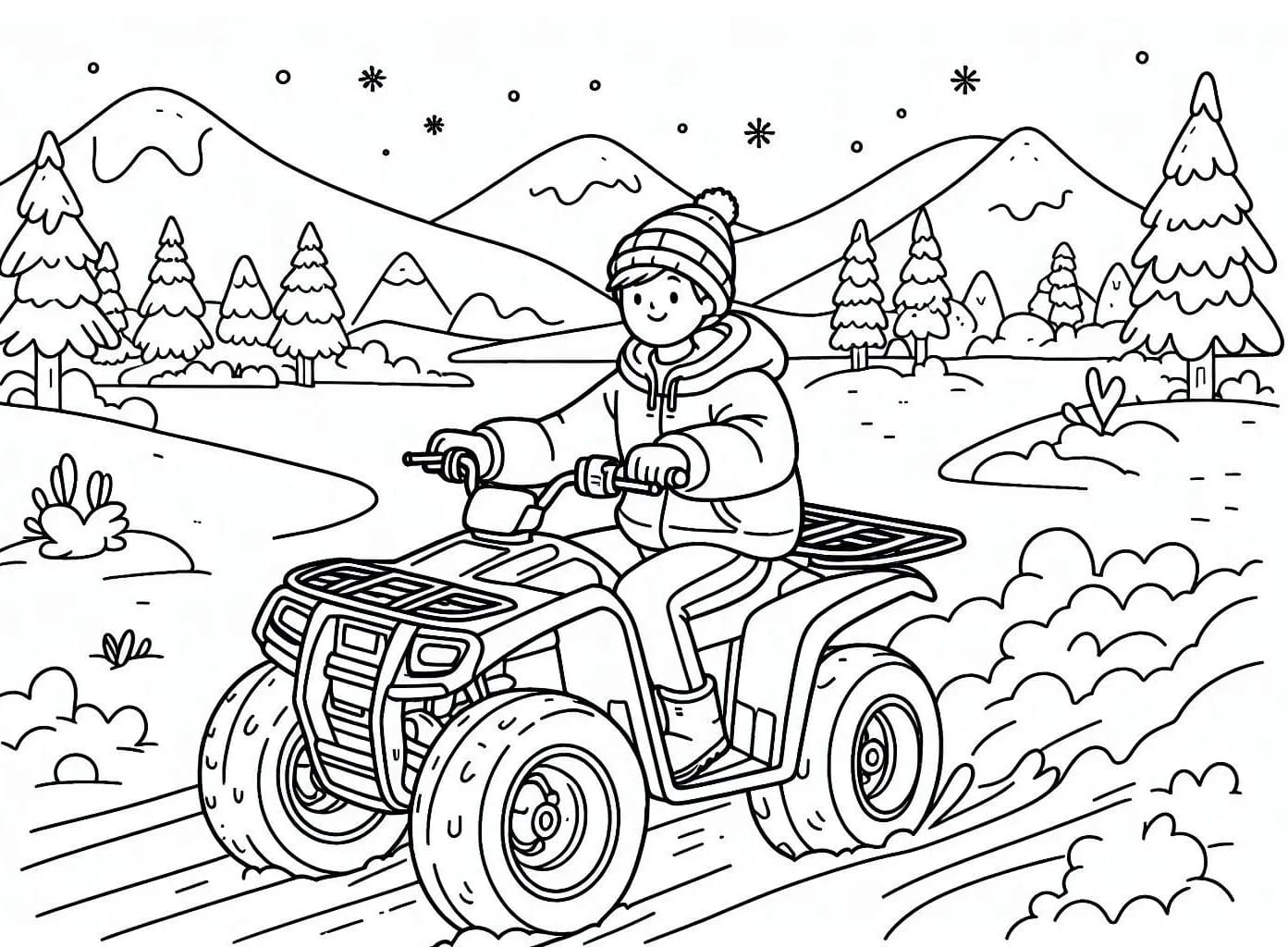 Mann fährt Quad im Wald