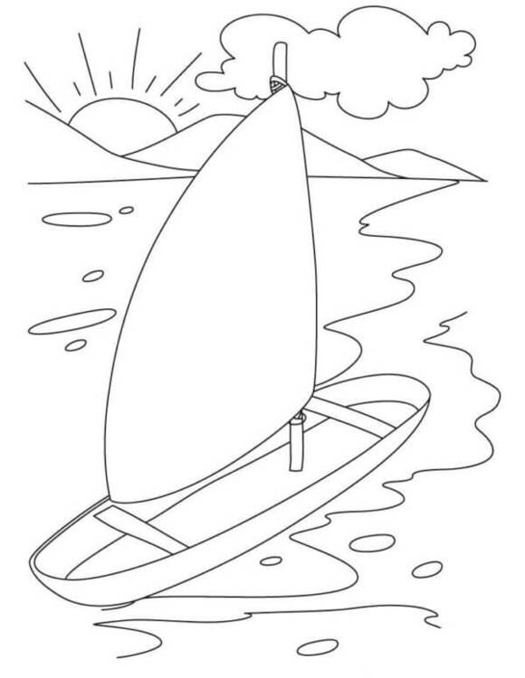 Segelboot bei Sonnenuntergang im Meer zeichnen