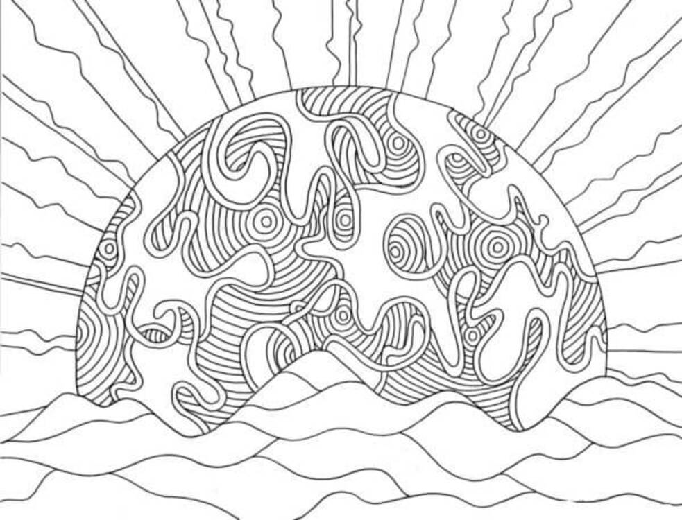 Zeichne einen farbenfrohen Sonnenuntergang im Meer