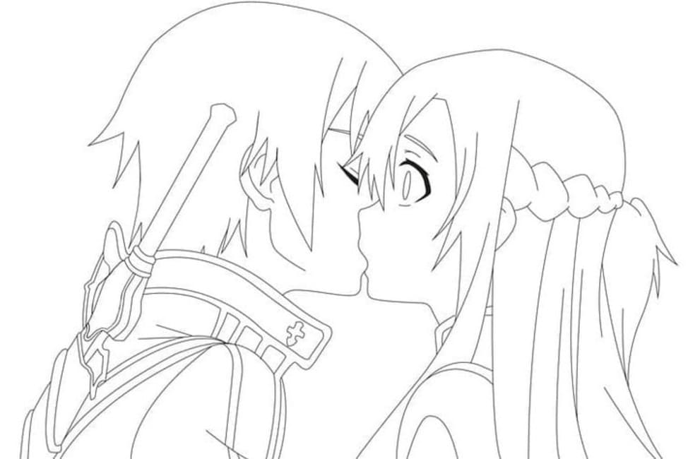 Zeichne einen Kirito-Kuss Asuna