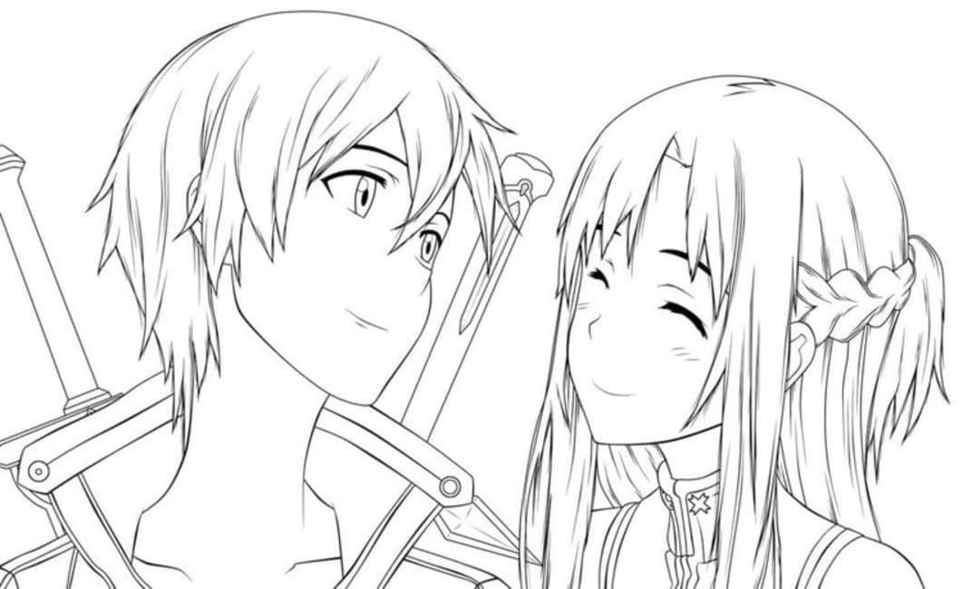 Zeichne glückliche Kirito und Asuna