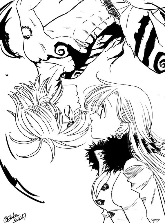 Zeichnung Meliodas und Elizabeth aus Seven Deadly Sins