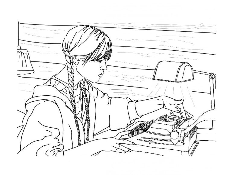 Zeichne Wednesday Addams basisch