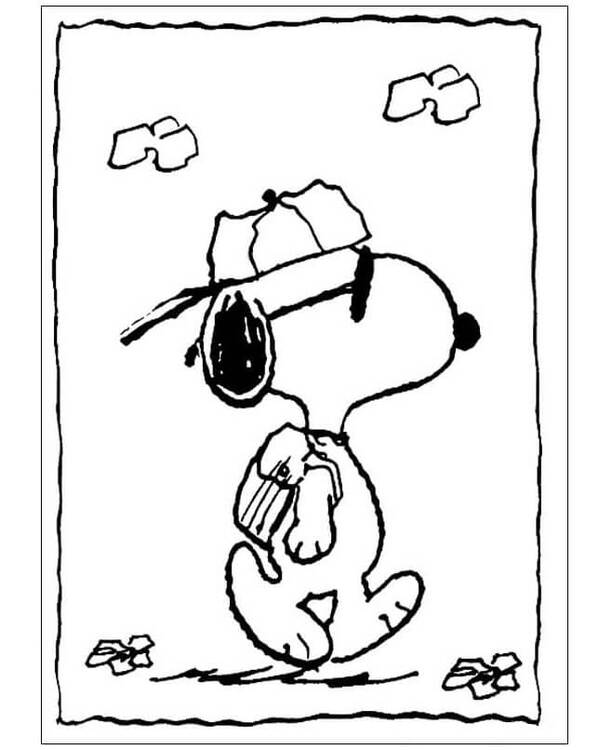 Snoopy mit Mütze und Brille beim Spaziergang