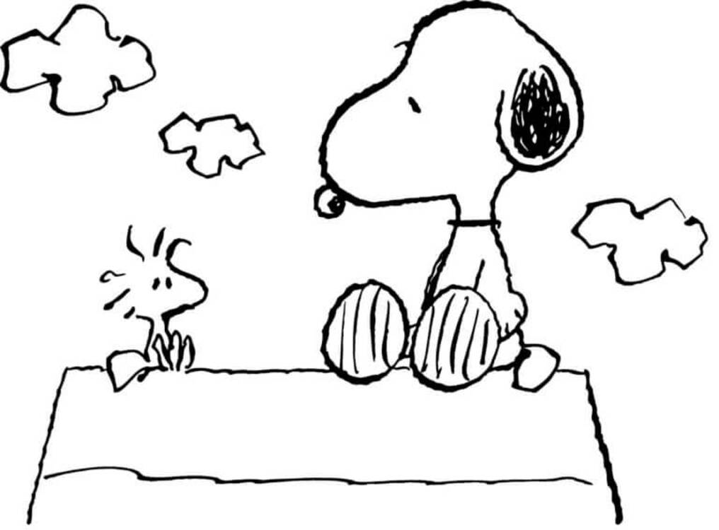 Snoopy und Woodstock sitzen auf dem Dach