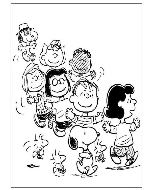 Zeichne Snoopy und seine Freunde haben Spaß