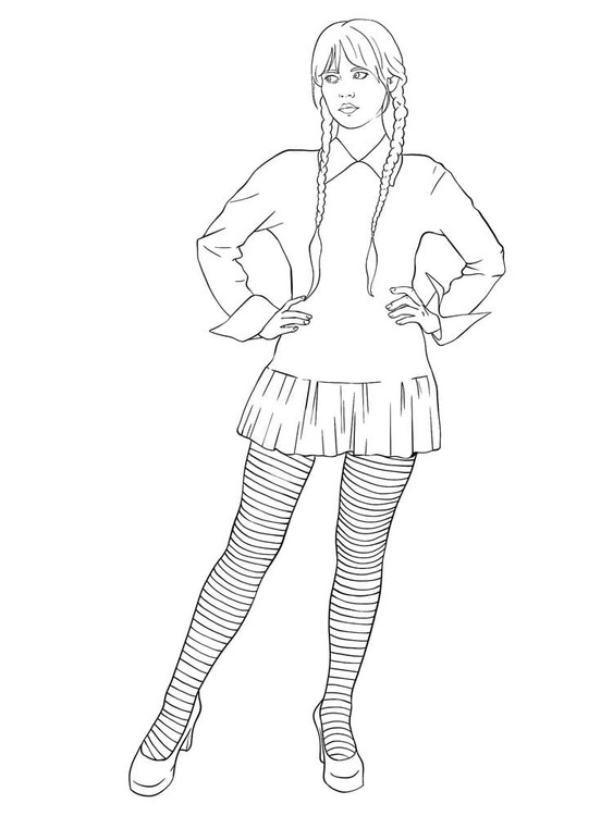 Zeichne Wednesday Addams für Kinder