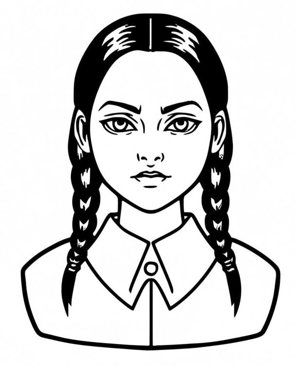 Zeichnen Sie Wednesday Addams zum Ausdrucken für Kinder