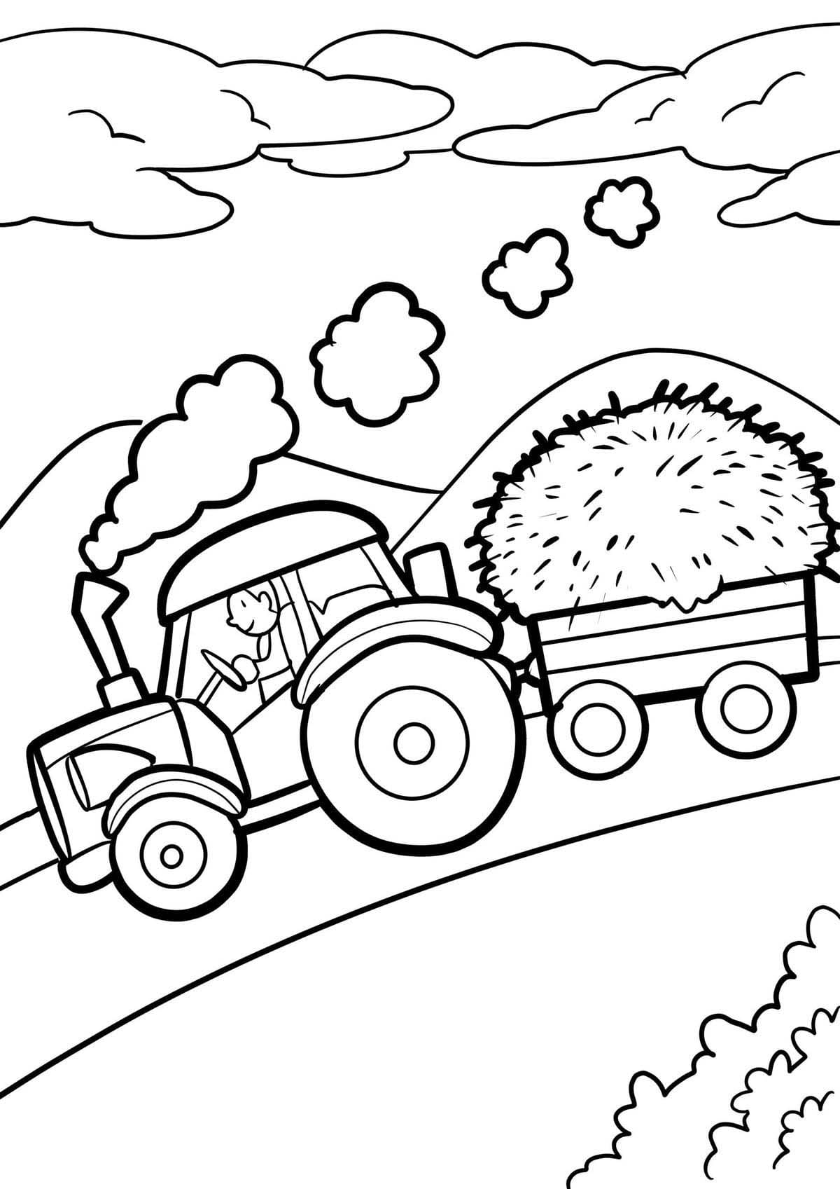 Zeichnen Traktor mit Anhänger druckbar