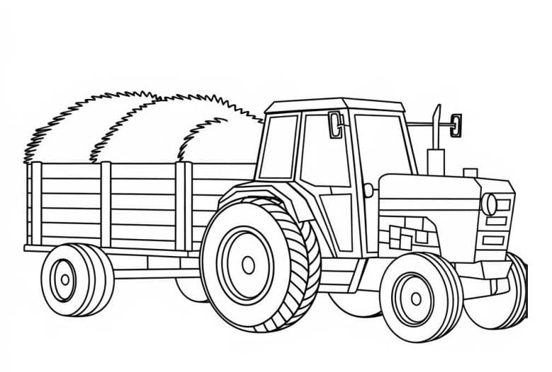 Zeichnen Traktor mit Anhänger druckbare einfach