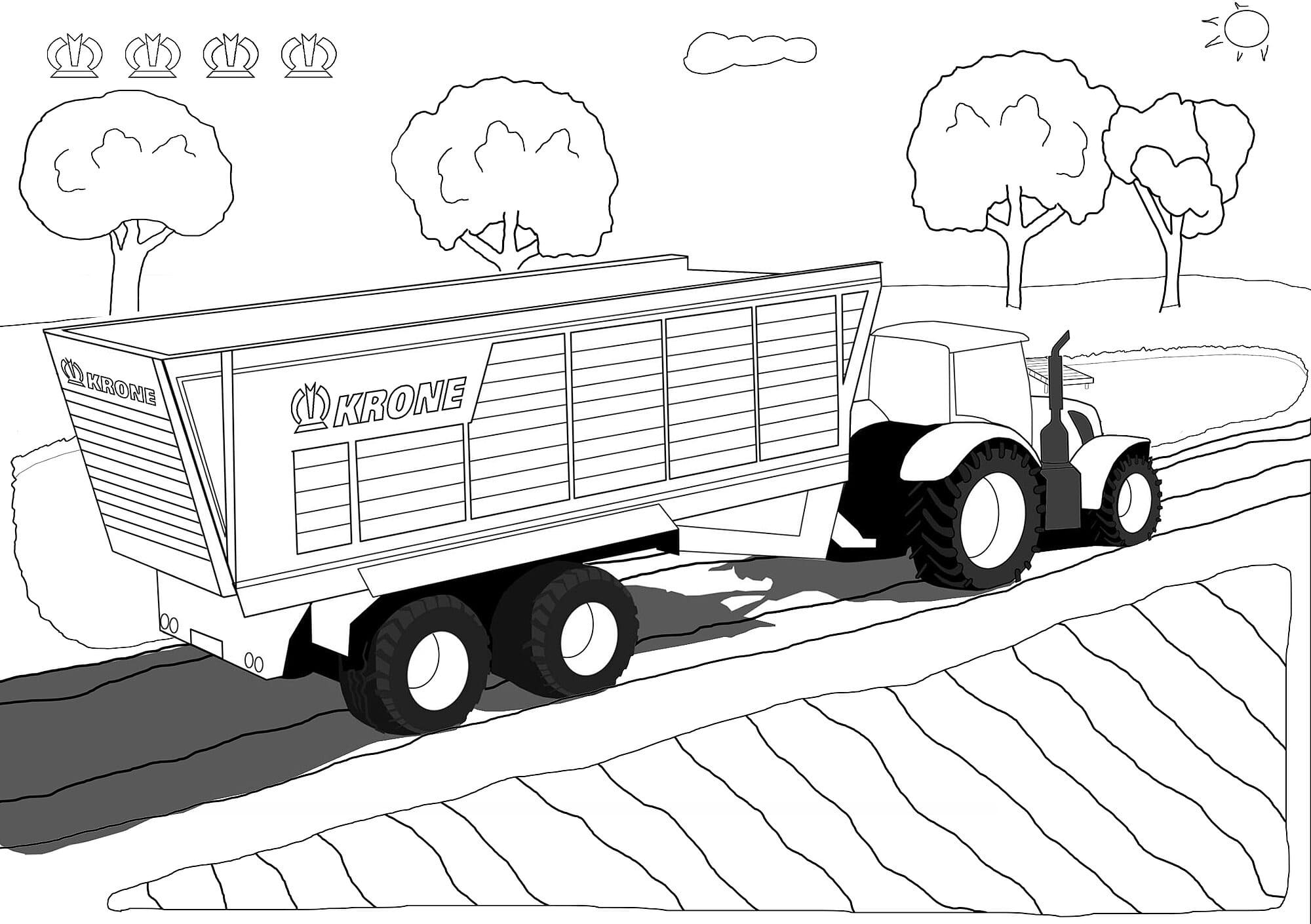 Zeichnen Traktor mit Anhänger kostenlos druckbar