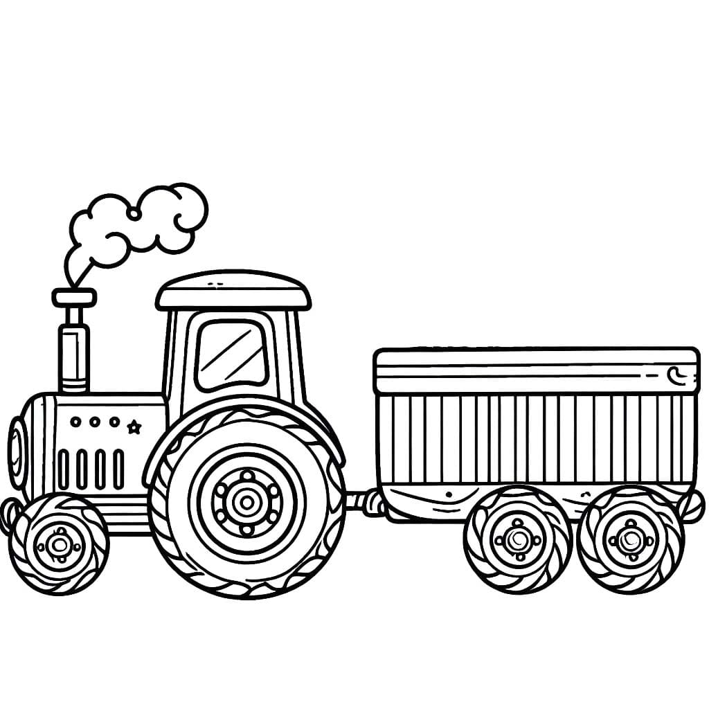 Zeichnen Traktor mit Anhänger kostenlos für Kinder