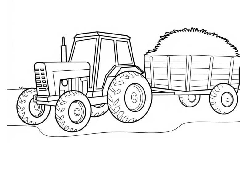 Zeichnen Traktor mit Anhänger kostenlos schlicht