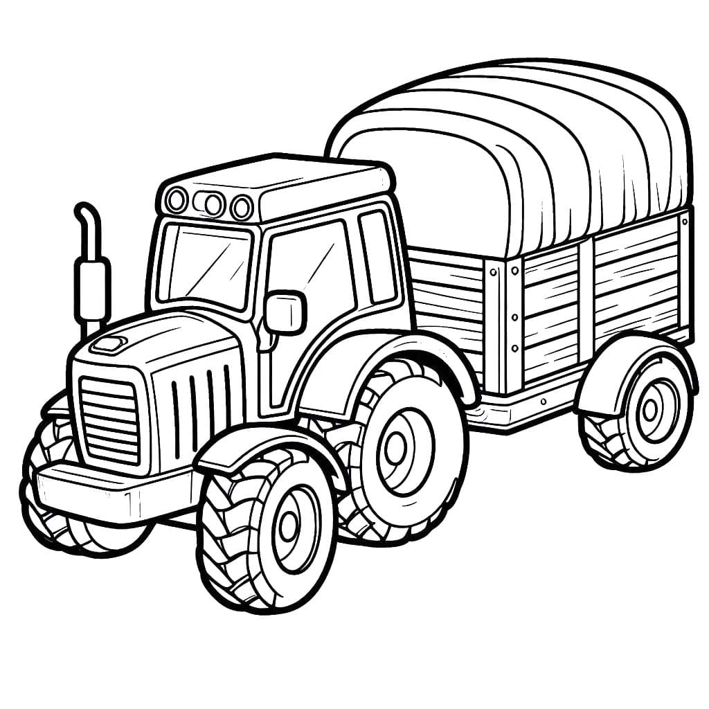 Zeichnen Traktor mit Anhänger schlicht
